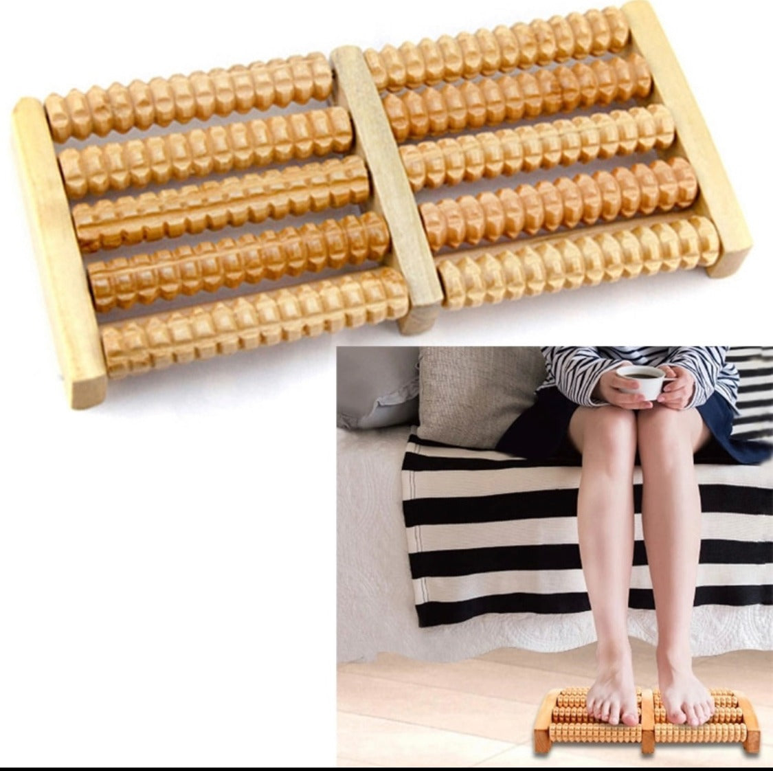 Traditional Wooden Roller Foot Massager, Natural Wood Foot Roller